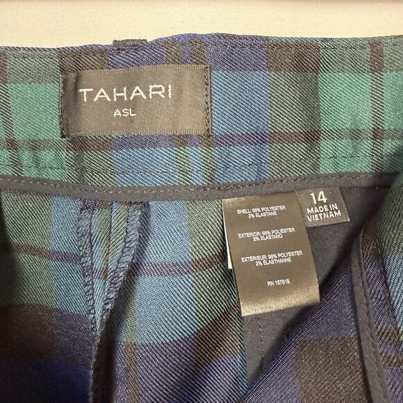 Tahari Women’s Blackwatch Plaid Trouser Pants Black Green 14 Holiday Classic NYE - Picture 3 of 10